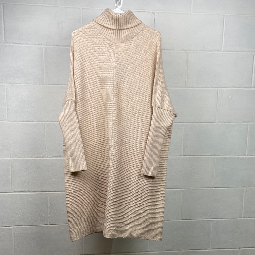 NWT Cupshe Cozy Cream Ribbed Knit Turtleneck Sweater Dress Size Large